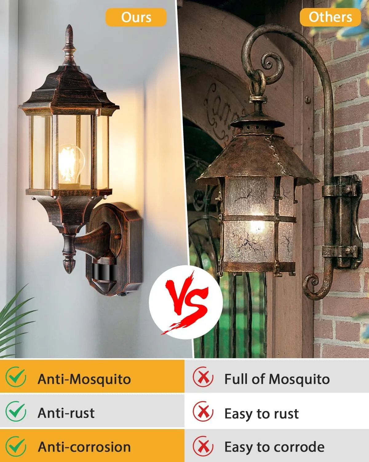 Motion Sensor Outdoor Lights, 16 inch Dusk to Dawn Outside Porch Lights, Waterproof Anti-Rust Aluminum Outdoor Wall Lights for House, Garage, Front Door, Antique Black and Bronze Gold