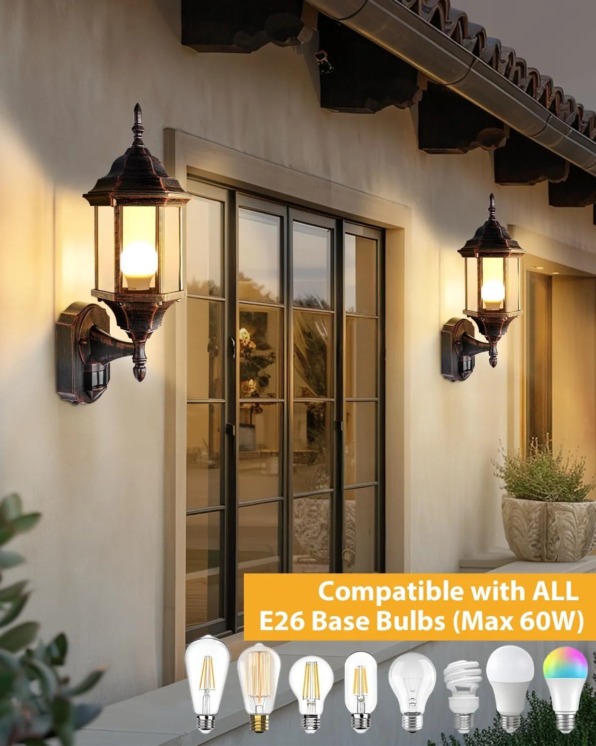 Motion Sensor Outdoor Lights, 16 inch Dusk to Dawn Outside Porch Lights, Waterproof Anti-Rust Aluminum Outdoor Wall Lights for House, Garage, Front Door, Antique Black and Bronze Gold