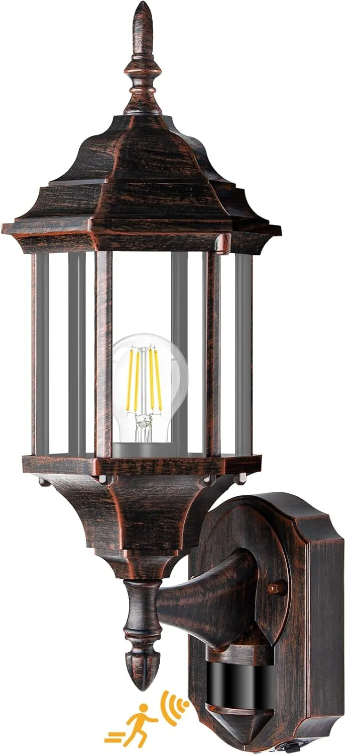 Motion Sensor Outdoor Lights, 16 inch Dusk to Dawn Outside Porch Lights, Waterproof Anti-Rust Aluminum Outdoor Wall Lights for House, Garage, Front Door, Antique Black and Bronze Gold