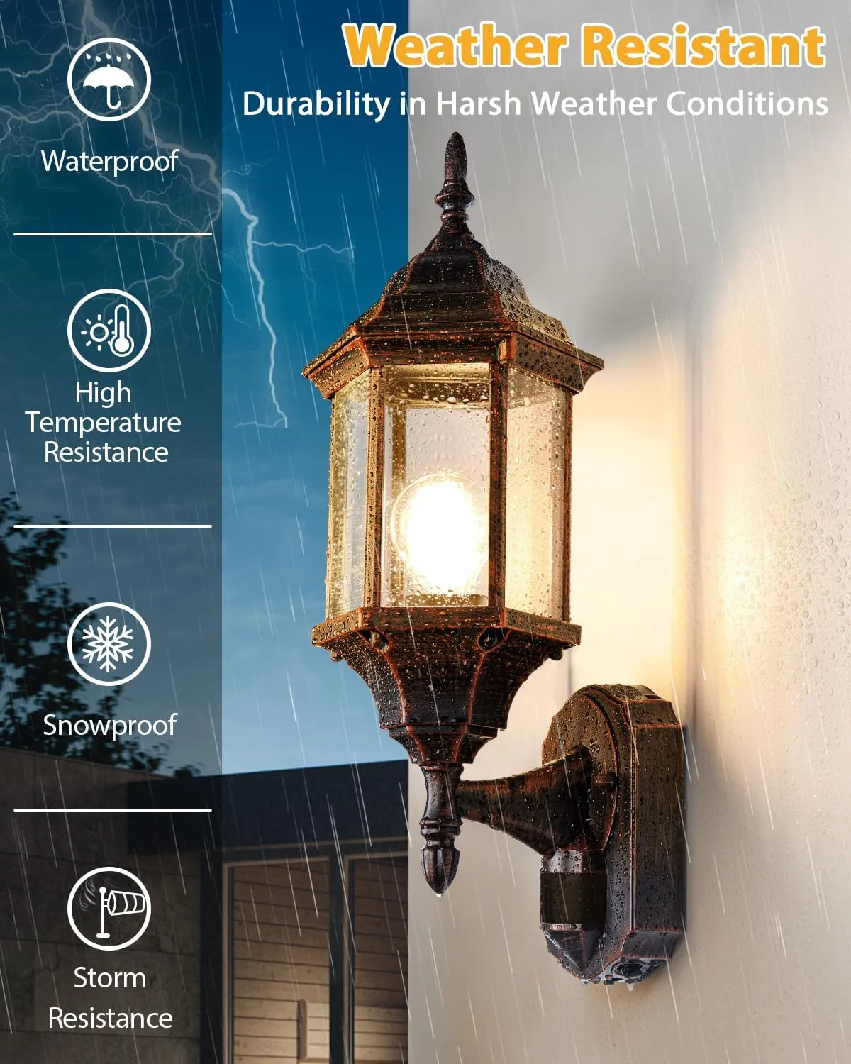 Motion Sensor Outdoor Lights, 16 inch Dusk to Dawn Outside Porch Lights, Waterproof Anti-Rust Aluminum Outdoor Wall Lights for House, Garage, Front Door, Antique Black and Bronze Gold
