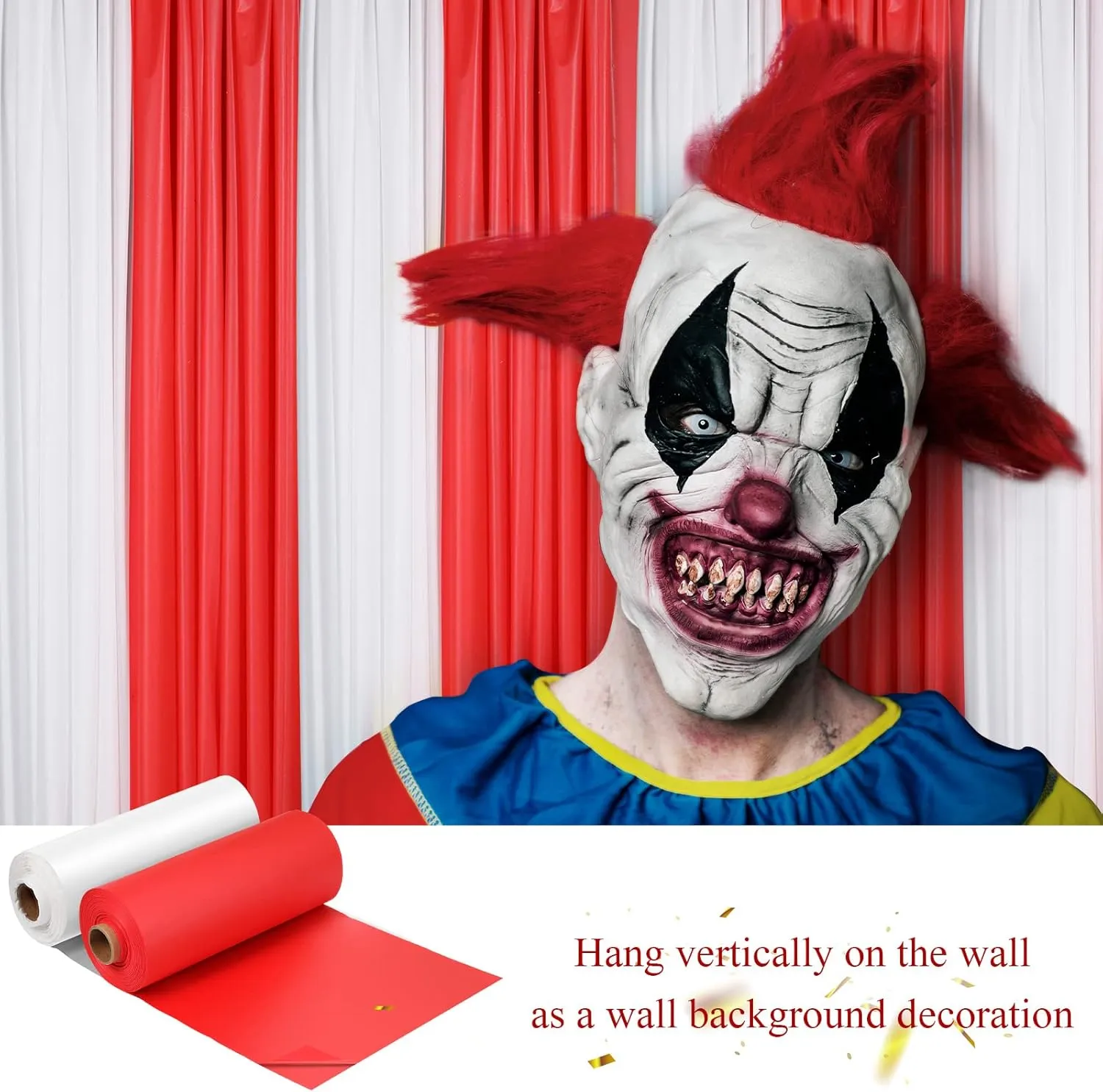 Moukeren 40 x 100'' Circus Tablecloth Roll Plastic Tablecloth Disposable DIY Carnival Tent Party Supplies for Big Top Tent Backdrop Curtains Ceiling Wall Drapes(White, Red,2 Roll)