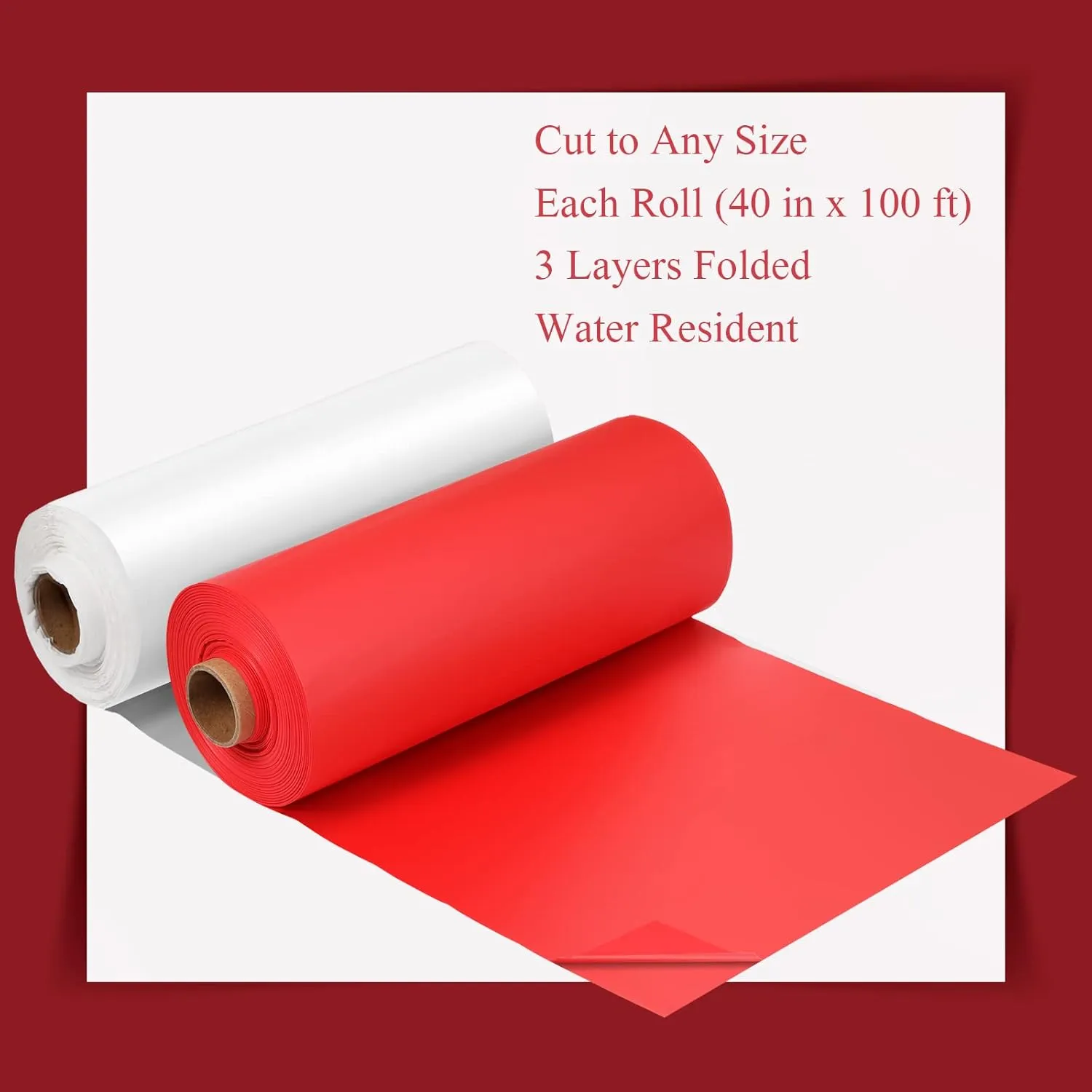 Moukeren 40 x 100'' Circus Tablecloth Roll Plastic Tablecloth Disposable DIY Carnival Tent Party Supplies for Big Top Tent Backdrop Curtains Ceiling Wall Drapes(White, Red,2 Roll)