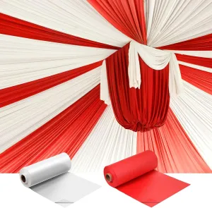 Moukeren 40 x 100'' Circus Tablecloth Roll Plastic Tablecloth Disposable DIY Carnival Tent Party Supplies for Big Top Tent Backdrop Curtains Ceiling Wall Drapes(White, Red,2 Roll)
