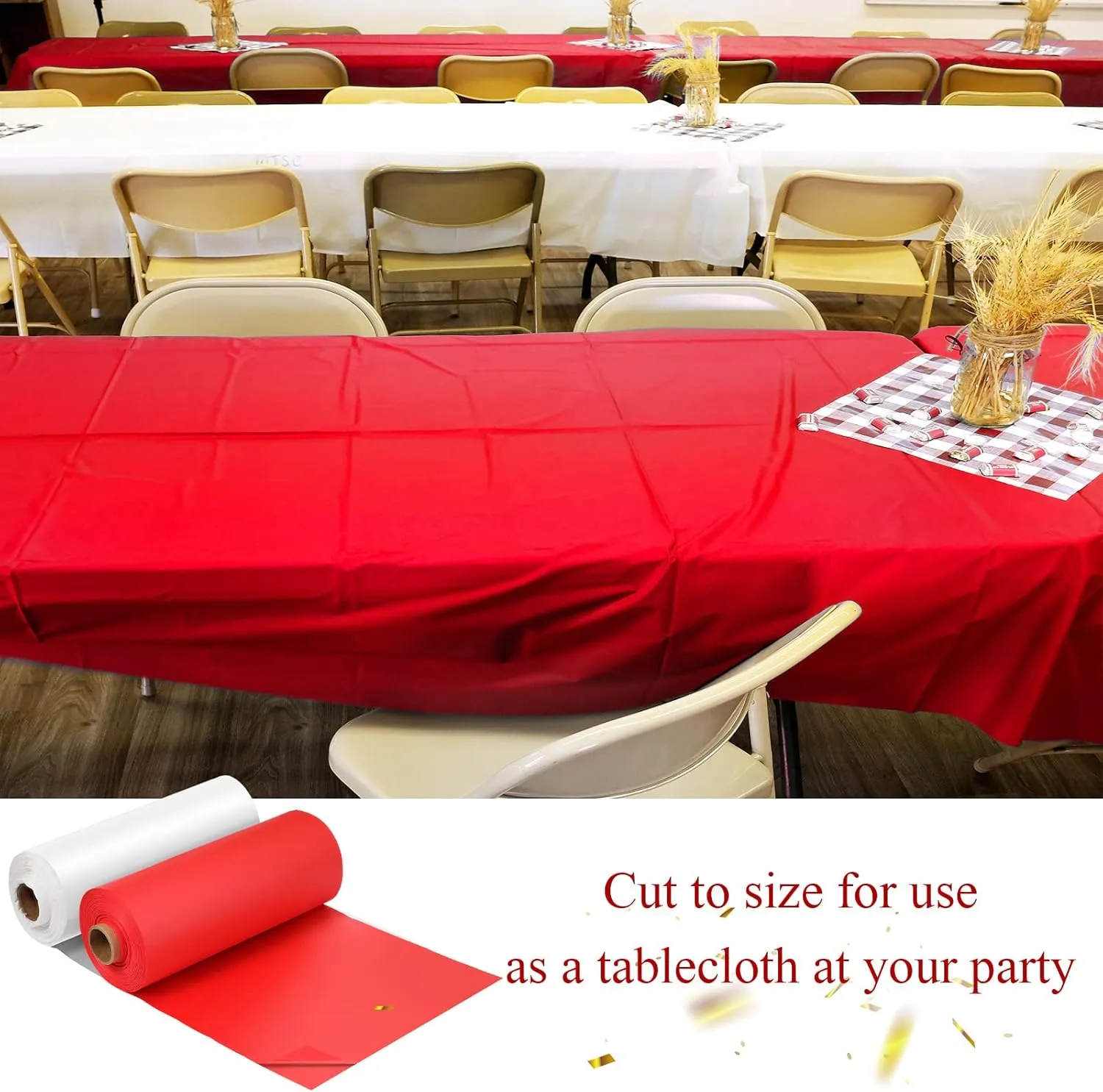 Moukeren 40 x 100'' Circus Tablecloth Roll Plastic Tablecloth Disposable DIY Carnival Tent Party Supplies for Big Top Tent Backdrop Curtains Ceiling Wall Drapes(White, Red,2 Roll)