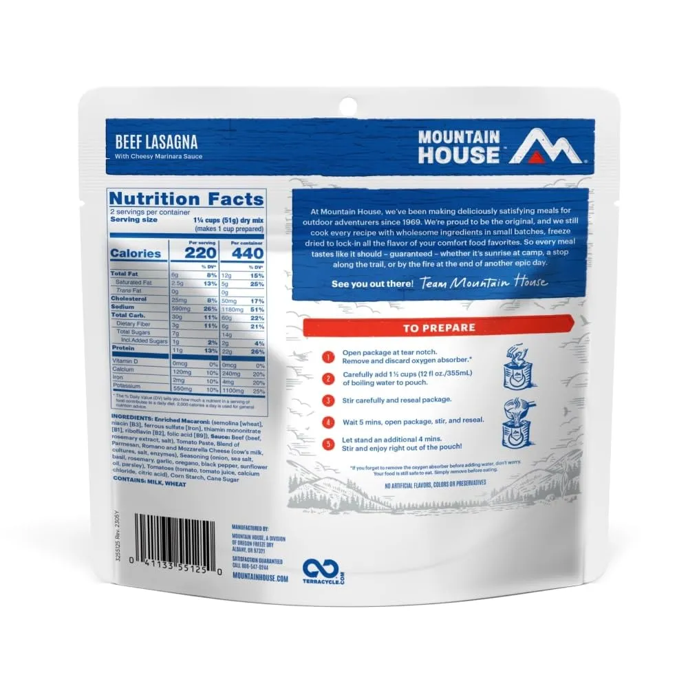 Mountain House Lasagna with Meat Sauce | Freeze Dried Backpacking & Camping Food |6-Pack
