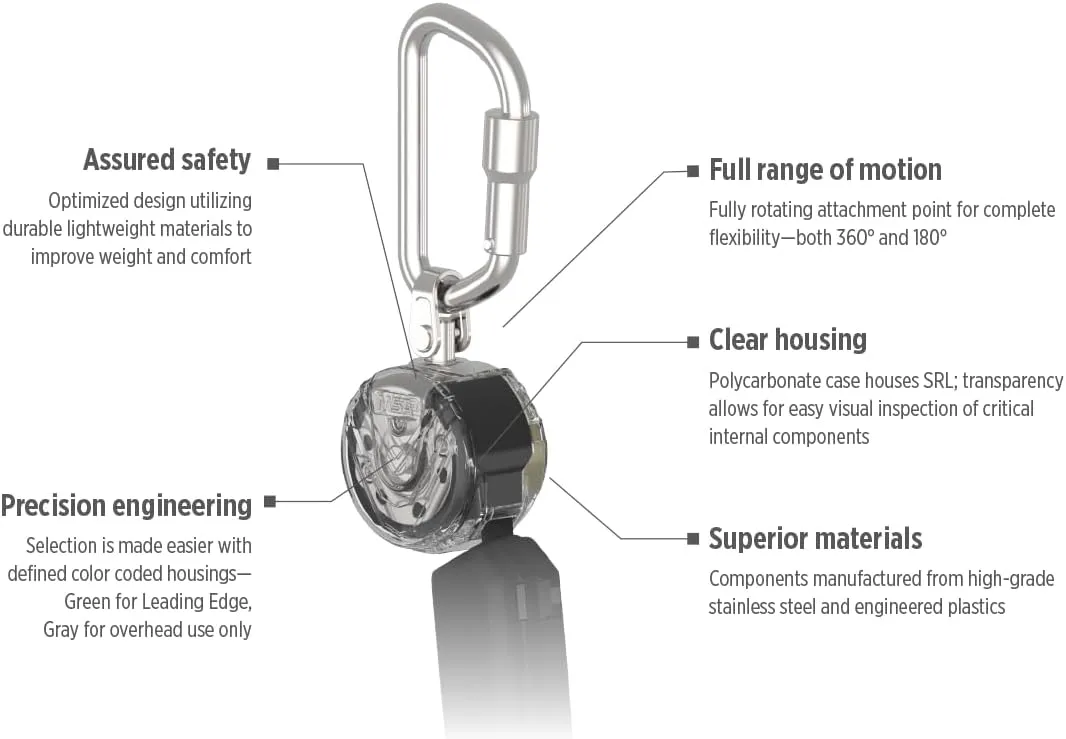 MSA VTOHW-011-DF-A V-TEC Mini Personal Fall Limiter - 6' (1.8m), Single-Leg, 36C Snaphook Anchorage Connection, Aluminum Triple Action Carabiner Harness Connection, Retractable Web Lanyard