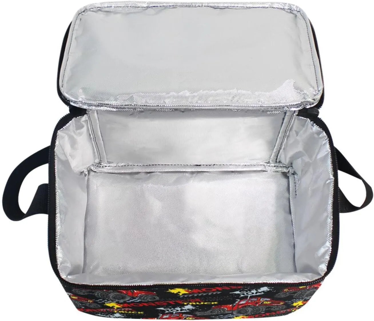 Naanle Insulated Canvas Zipper Lunch Bag Cooler Tote Bag for Kids Adult Men Women, Monster Trucks Long Strap Lunch Boxes Lunchboxes Meal Prep Handbag for School Office Outdoors
