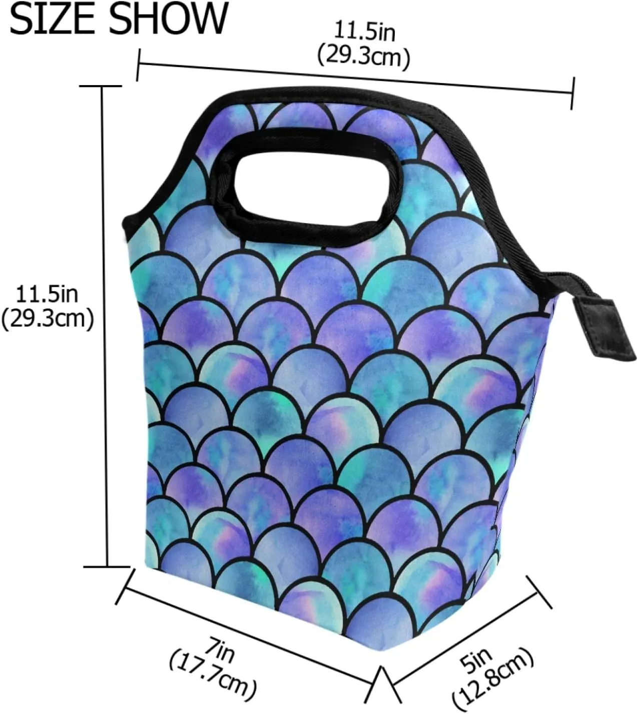 Naanle Mermaid Scale Insulated Zipper Lunch Bag Cooler Tote Bag for Adult Teen Men Women, Ocean Mermaid Lunch Boxes Lunchboxes Meal Prep Handbag