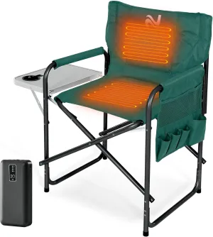 NAIZEA Heated Director Chair-Heated Camping Chair for Adult, Heated Outdoor Chairs, Oversized High Director Chairs with Side Table Pockets, Makeup Folding Fishing Seat Supports 550lbs