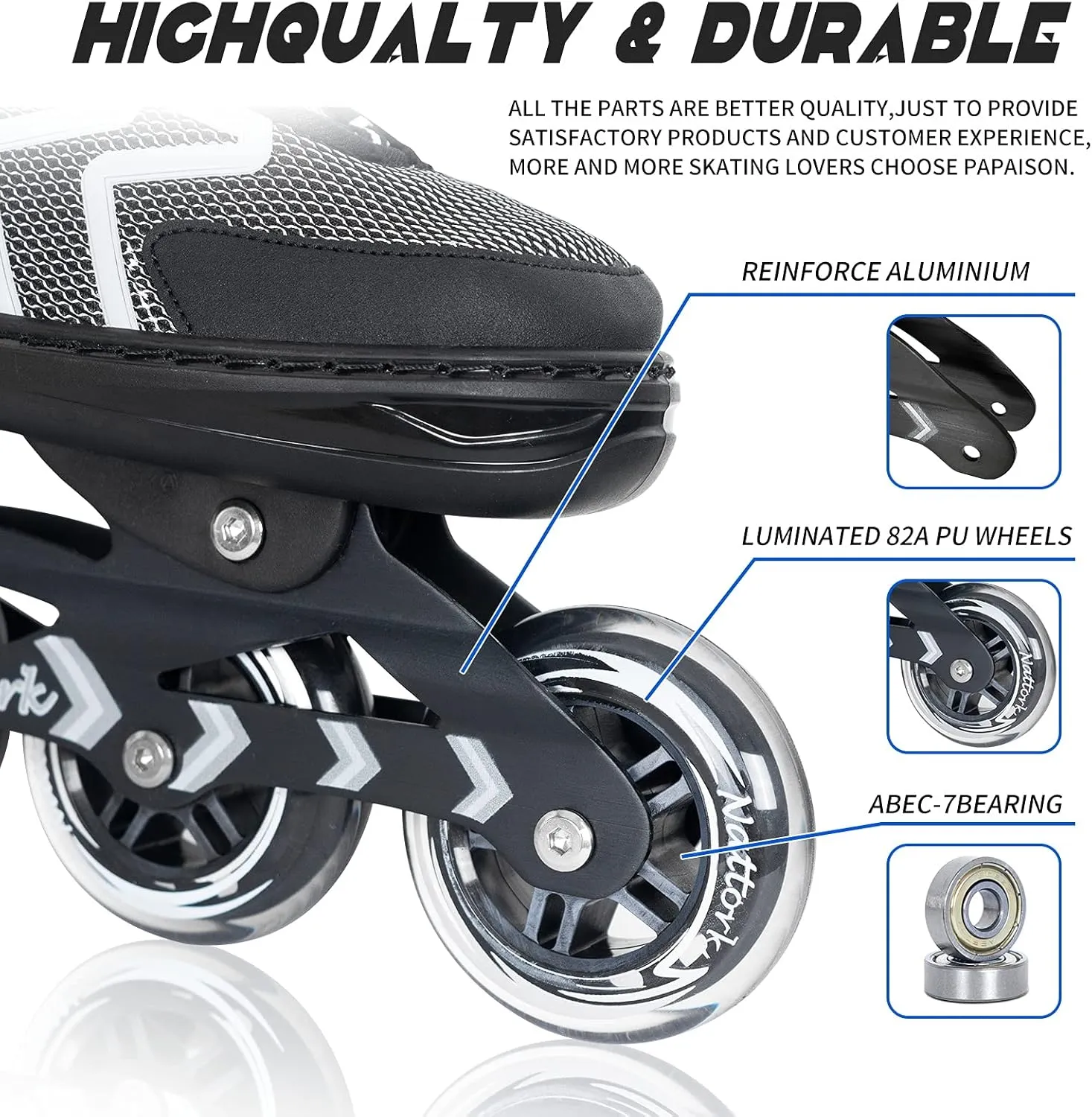 Nattork Adjustable Inline Skates for Adults and Teens, Outdoor & Indoor Blades Roller Skates for Boys, Beginners
