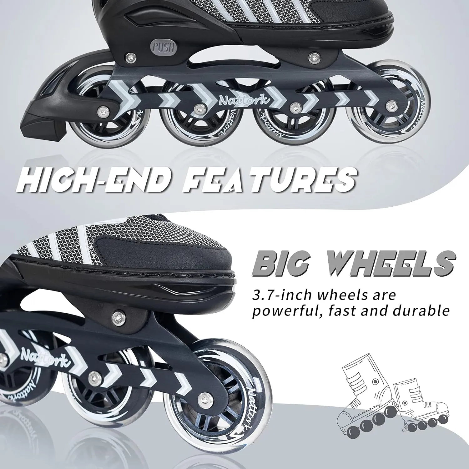 Nattork Adjustable Inline Skates for Adults and Teens, Outdoor & Indoor Blades Roller Skates for Boys, Beginners