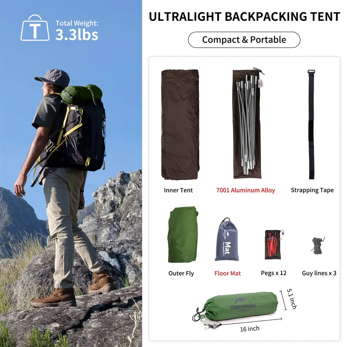 Naturehike Cloud Up Pro 1 Person Lightweight Backpacking Tent