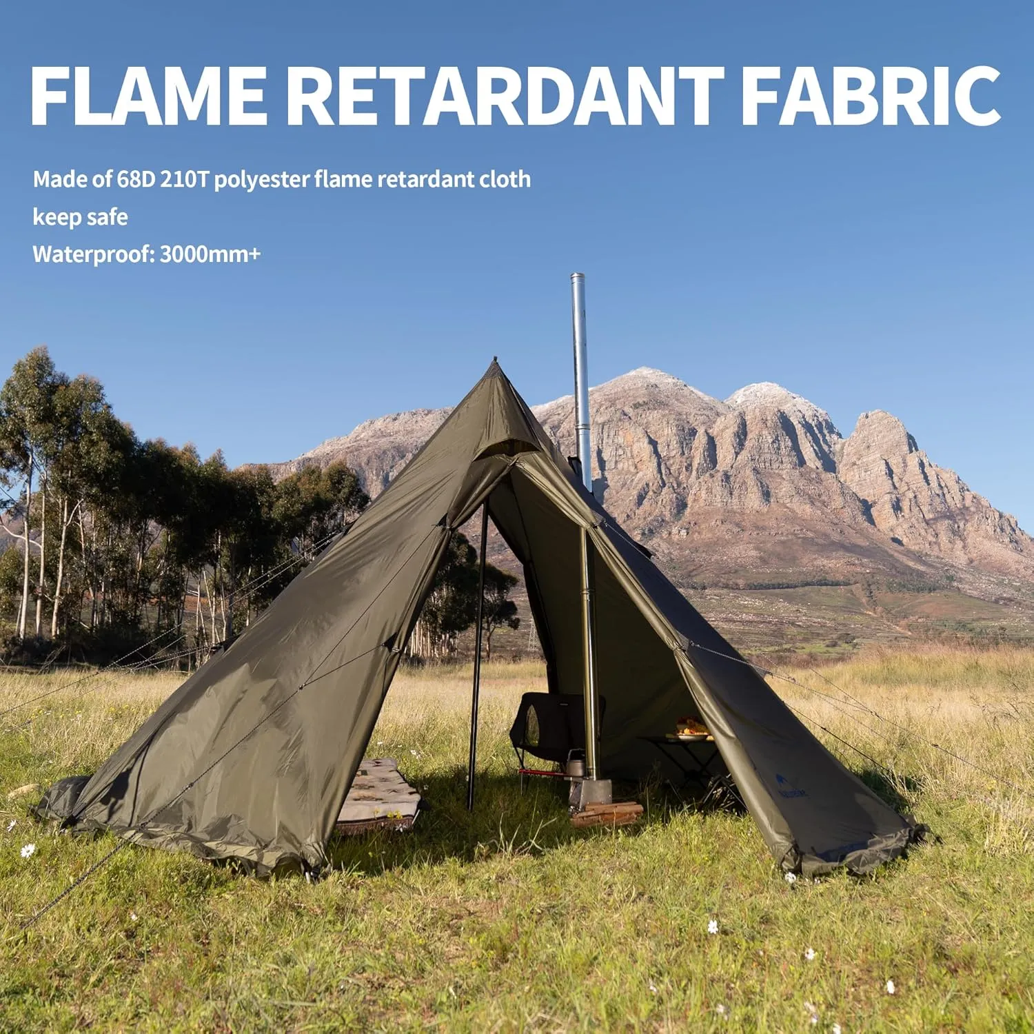 Naturehike Ranch Fire Teepee Tent with Stove Jack, 4-6 Person Waterproof Windproof 4 Season Tent for Cold Weather Camping