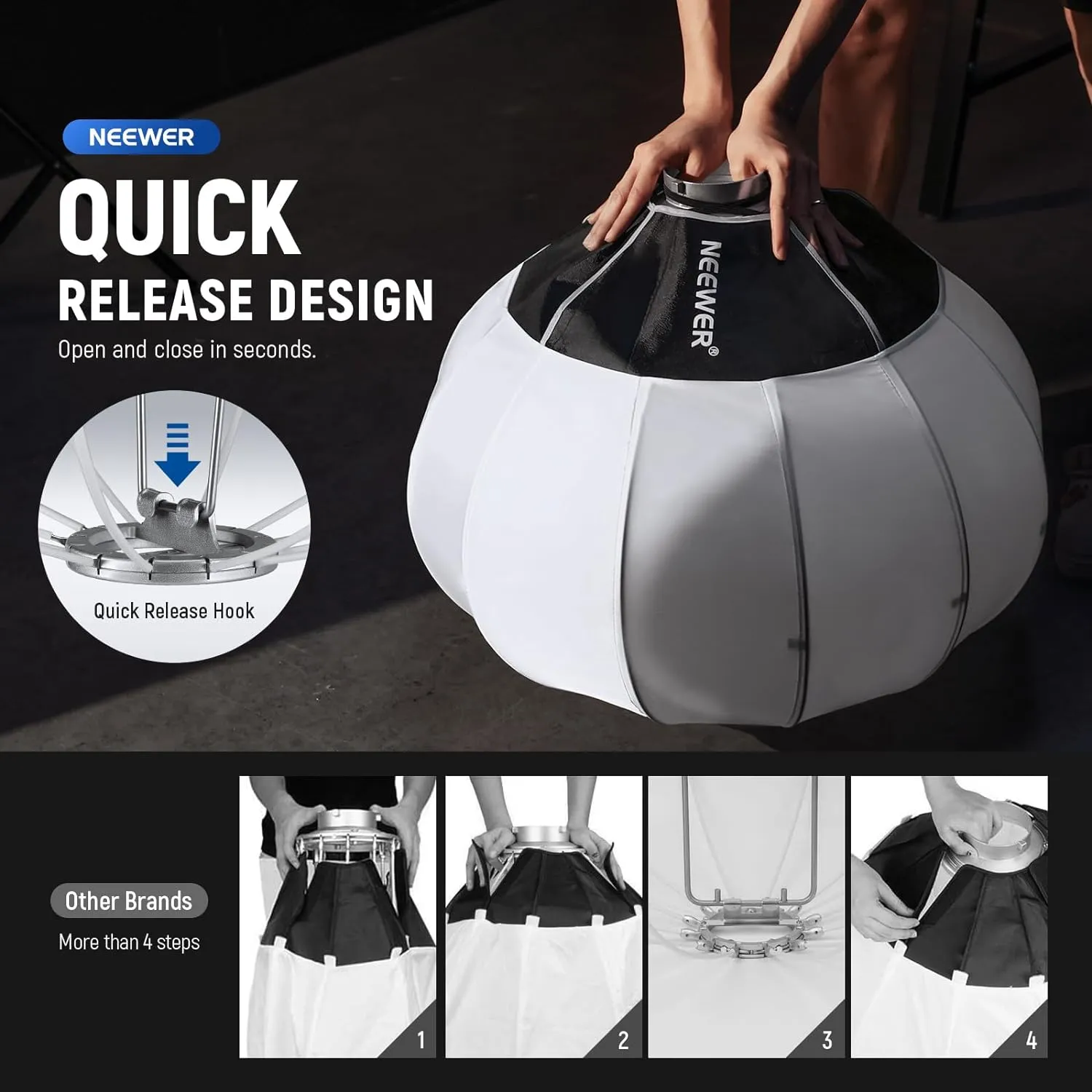NEEWER 33.5"/85cm Lantern Softbox, Quick Release 360° Light Diffuser Bowens Mount Softbox with Lightweight Nylon Alloy for RGB CB60 CB60B CB200B MS60B MS60C MS150B Continuous LED Video Lights, NS35L