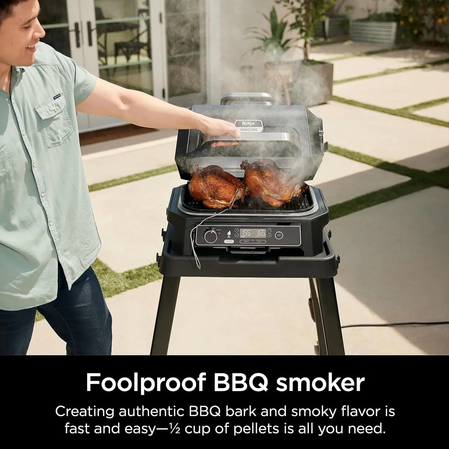 Ninja Woodfire ProXL Outdoor Grill & Smoker, Thermometer, 4-in-1 Master Grill, BBQ Smoker, Outdoor Air Fryer, Bake, Portable, Electric Grill (Renewed) (Cinnamon)