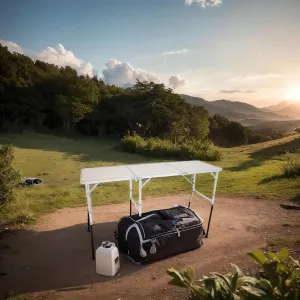 NOLLAM Camping Folding Table, Adjustable Height Foldable Table Lightweight Portable Small Folding Camp Tables with Aluminum Alloy Frame, Suit for Outdoor Camp Picnic Beach BBQ Cooking, White