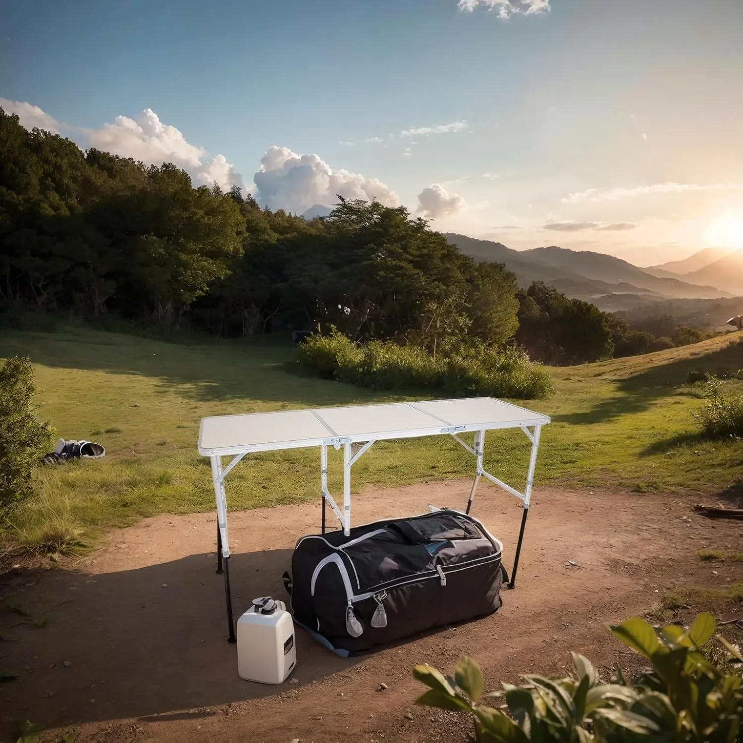 NOLLAM Camping Folding Table, Adjustable Height Foldable Table Lightweight Portable Small Folding Camp Tables with Aluminum Alloy Frame, Suit for Outdoor Camp Picnic Beach BBQ Cooking, White
