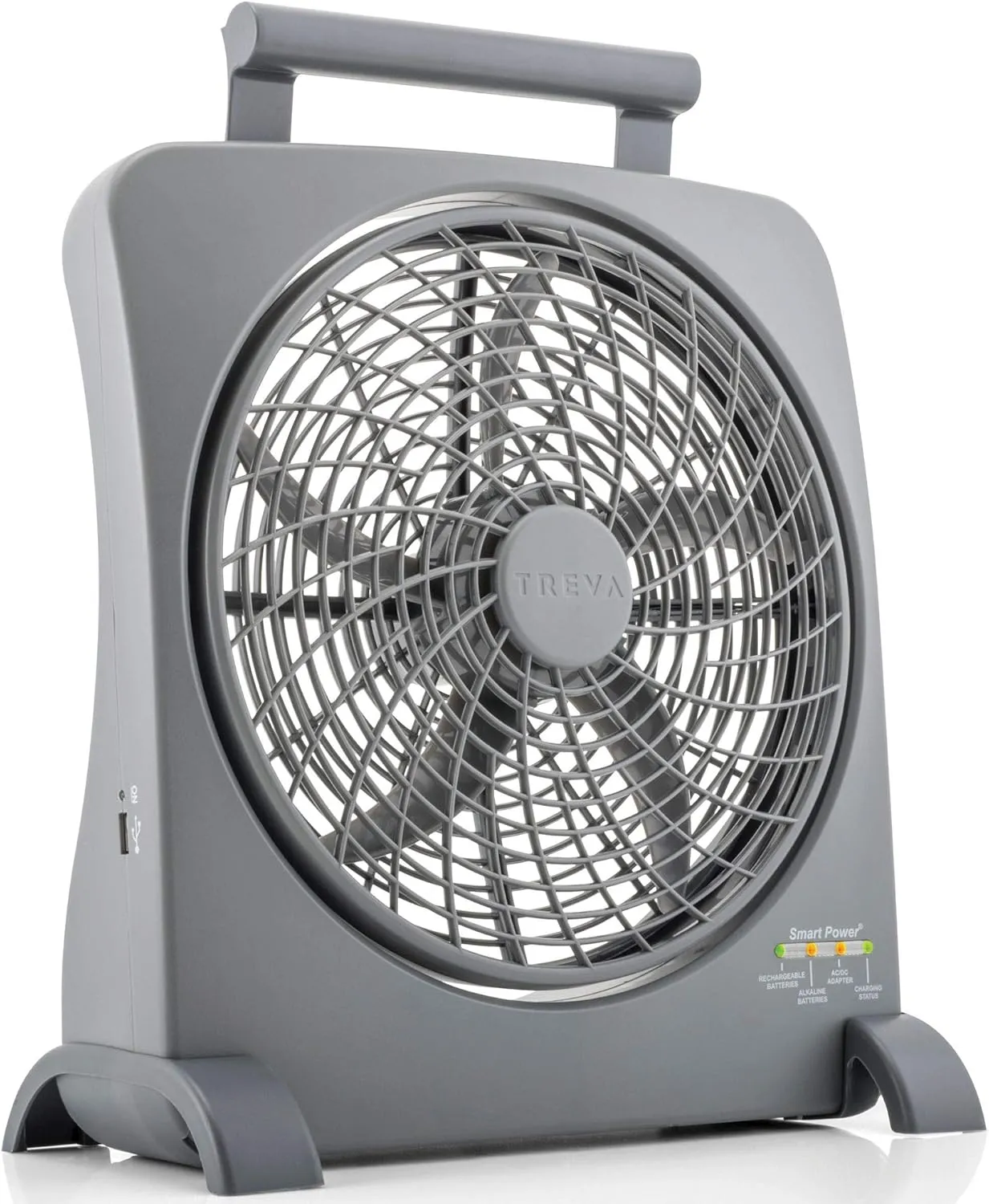 O2COOL Treva 10 inch Rechargeable Portable Fan Smart Power Air Circulator. Plug-In AC Adapter and Battery Powered, USB Charging Port, For Camping Travel and Indoors Use
