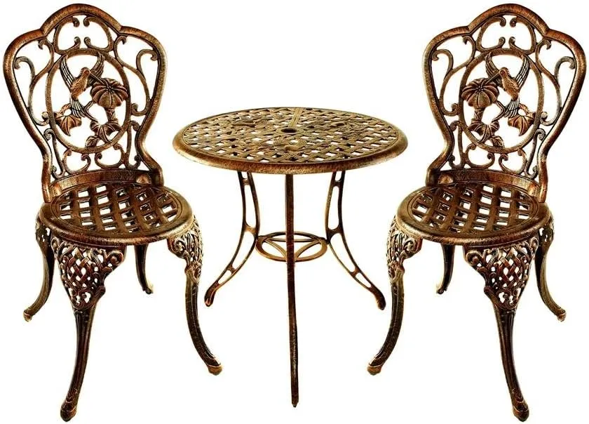 Oakland Living Hummingbird Cast Aluminum 24-Inch Glass Top Table with 3-Piece Bistro Set, Antique Bronze