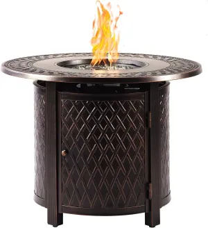 Oakland Living Round 34 in. x 34 in. Aluminum Propane Fire Pit Table with Glass Beads, Two Covers, Lid, 37,000 BTUs - N/A Antique Copper Copper