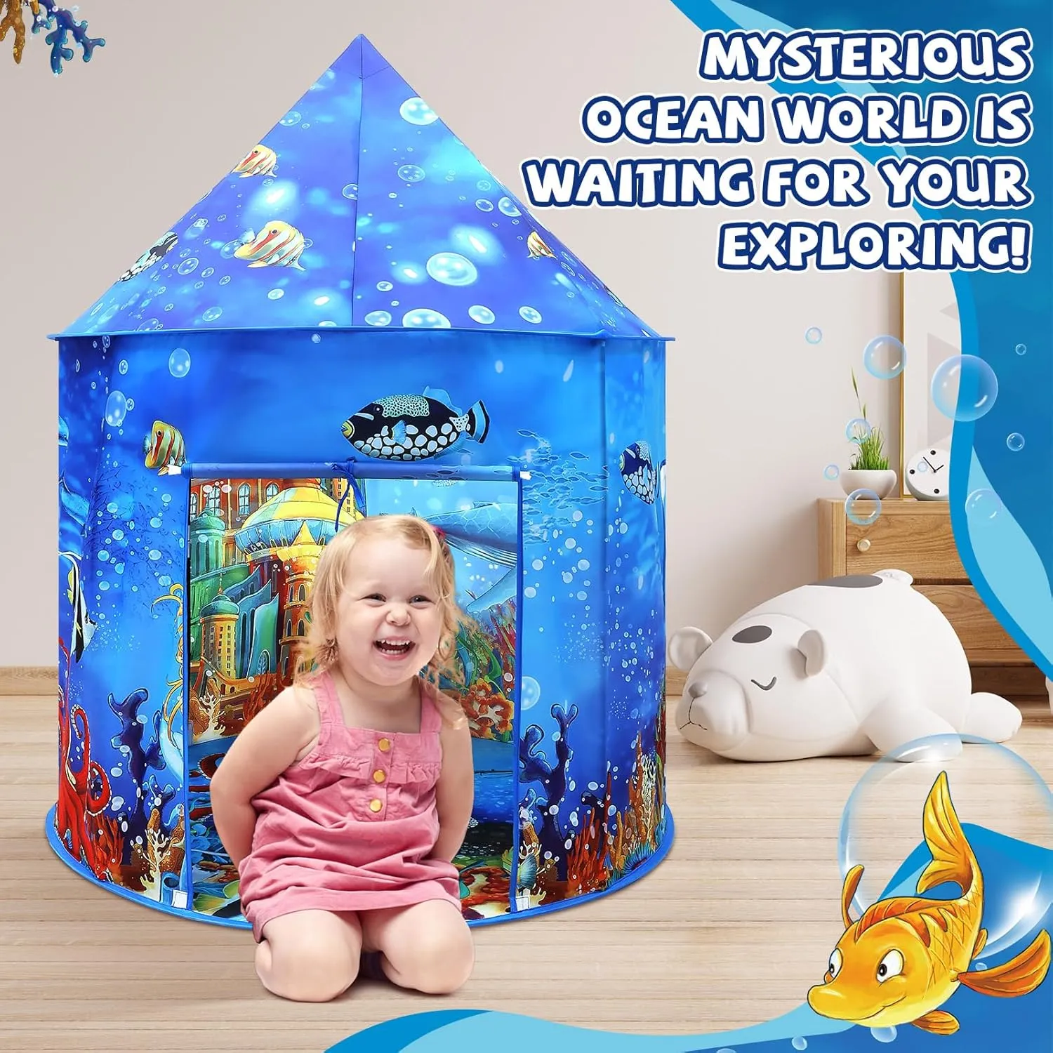 Ocean Kids Play Tent Princess Toys Under Water Kids Tent Mermaid Playhouse Indoor for Girls Toddler Tents Inside Sensory Play House Ages 3-5,4-7 as Birthday Gift