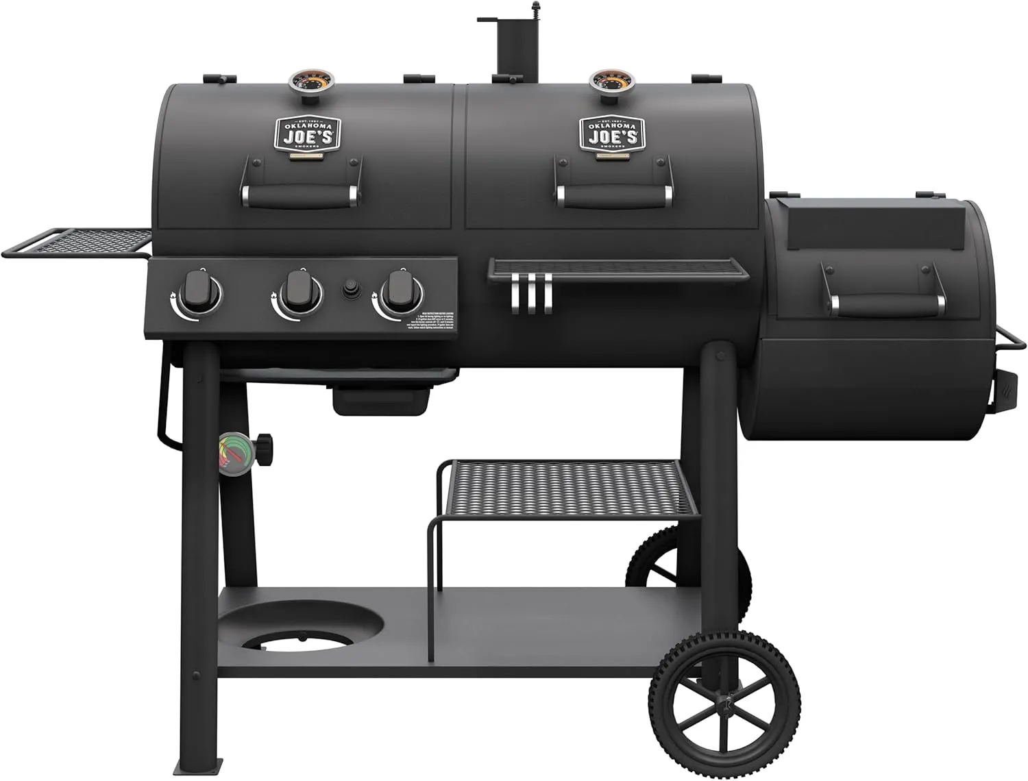 OKLAHOMA JOE'S® Canyon™ Deluxe Charcoal and Propane Gas Combination Smoker and Grill, Black Steel, 24203005