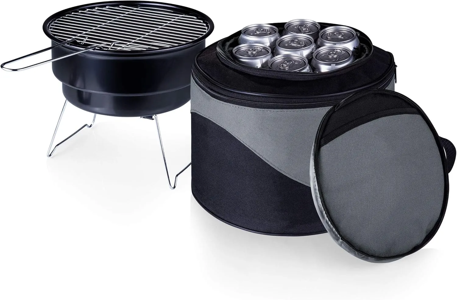 ONIVA - a Picnic Time brand Caliente Portable Charcoal Grill & Cooler Tote, Take Anywhere BBQ Grill with Cooler Bag, Grill for Outdoor Use, (Black with Gray Accents)
