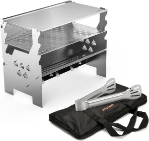 only fire Detachable Portable Charcoal Wood Grill Camping Grill for Picnic, Hiking, Backyard Cooking - with Handbag