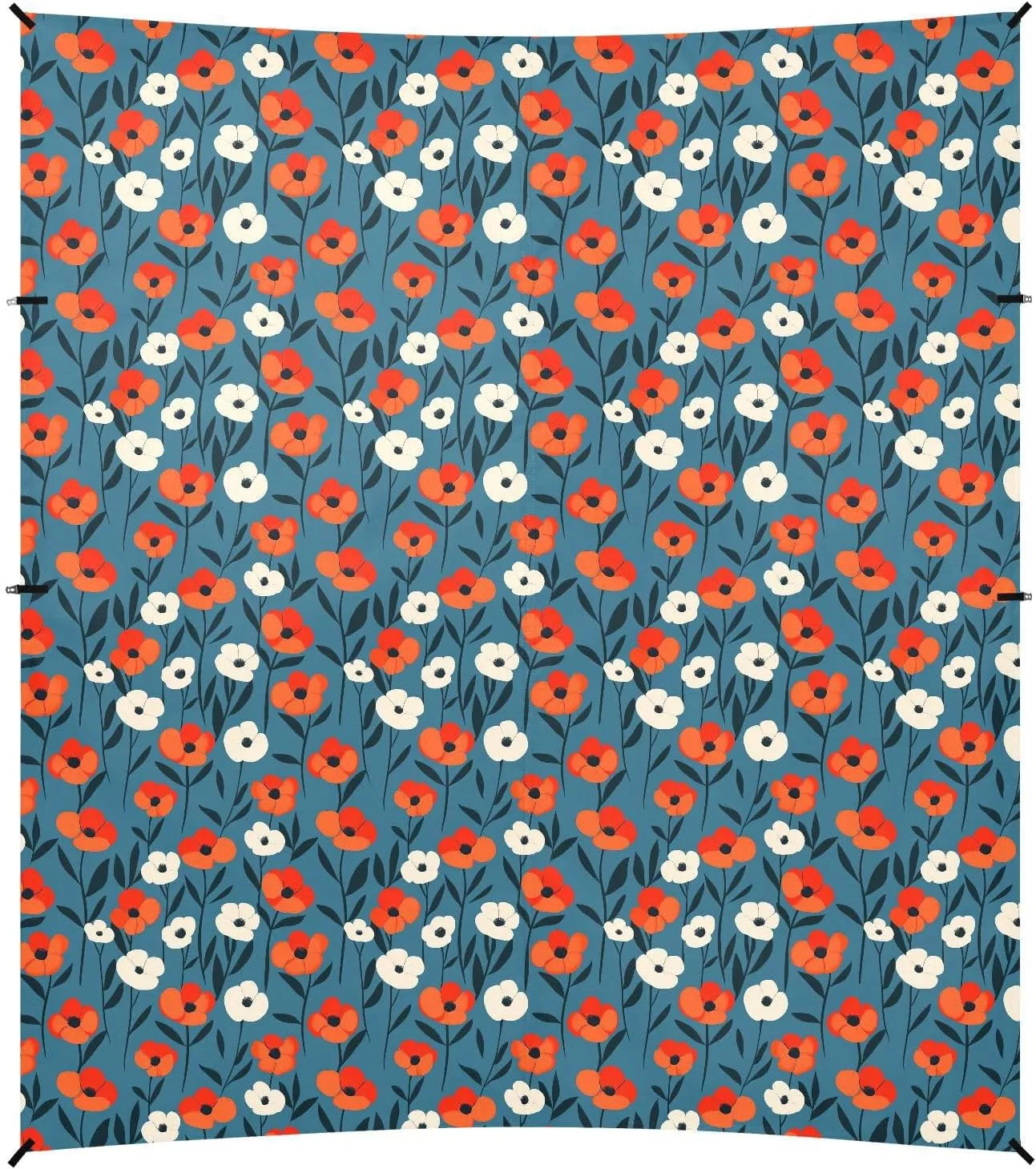 Orange Flowers Blue Background Foldable Beach Canopy UPF50  Easy Setup Large Portable Sun Shelter with Sandbags and Shovel for Camping, Picnics, Backyard