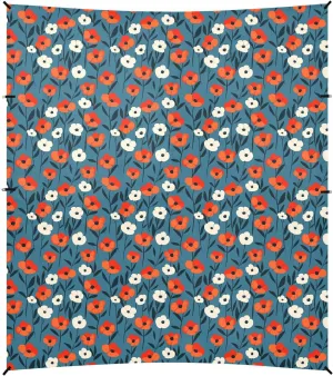 Orange Flowers Blue Background Foldable Beach Canopy UPF50  Easy Setup Large Portable Sun Shelter with Sandbags and Shovel for Camping, Picnics, Backyard