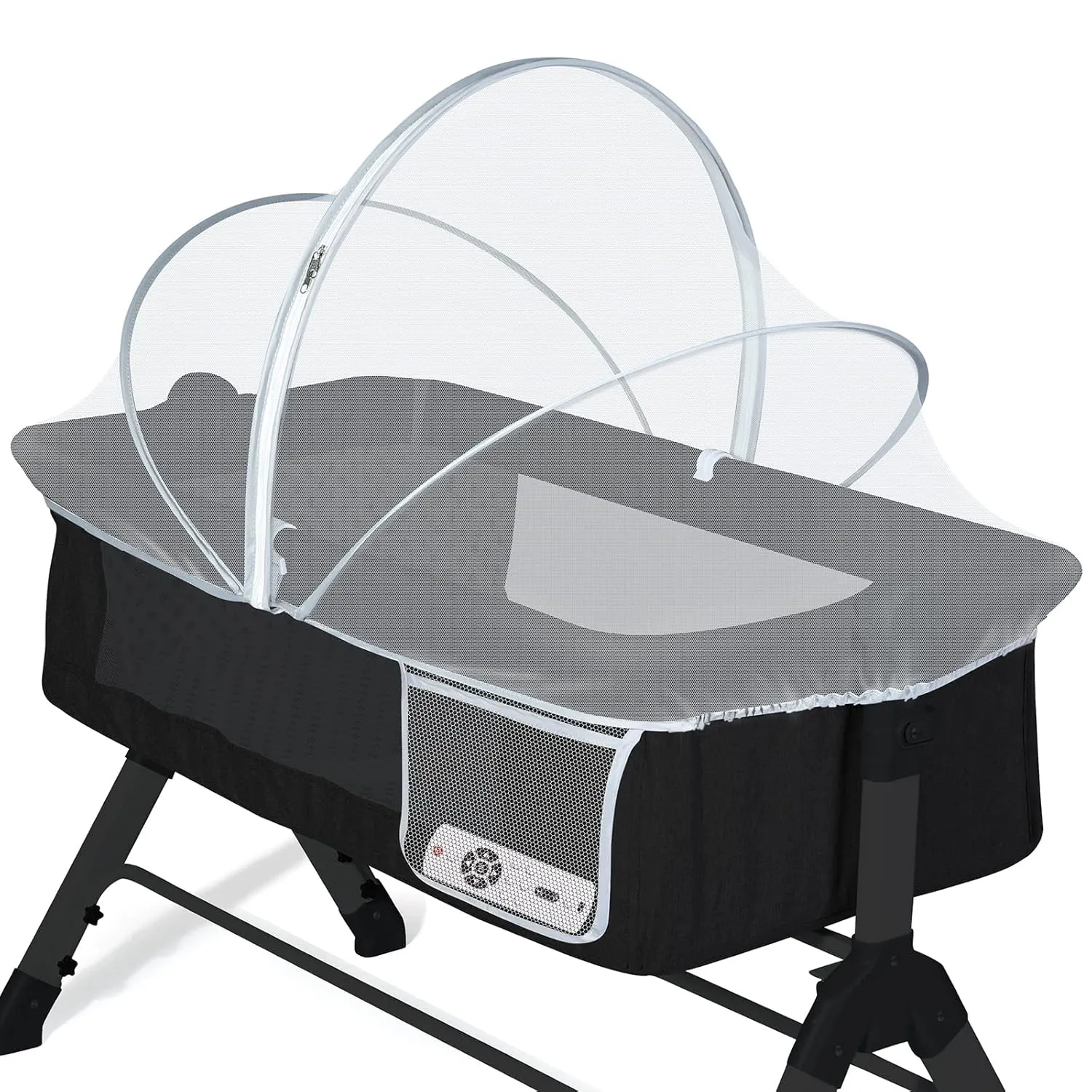 Orzbow Bassinet Cover with Two-Way Zippers & Storage Bag, Bassine Mosquito Net Cover for Bedside Sleeper to Keep Cats Out- Infant from Mosquito Bites and Falling Protection, White