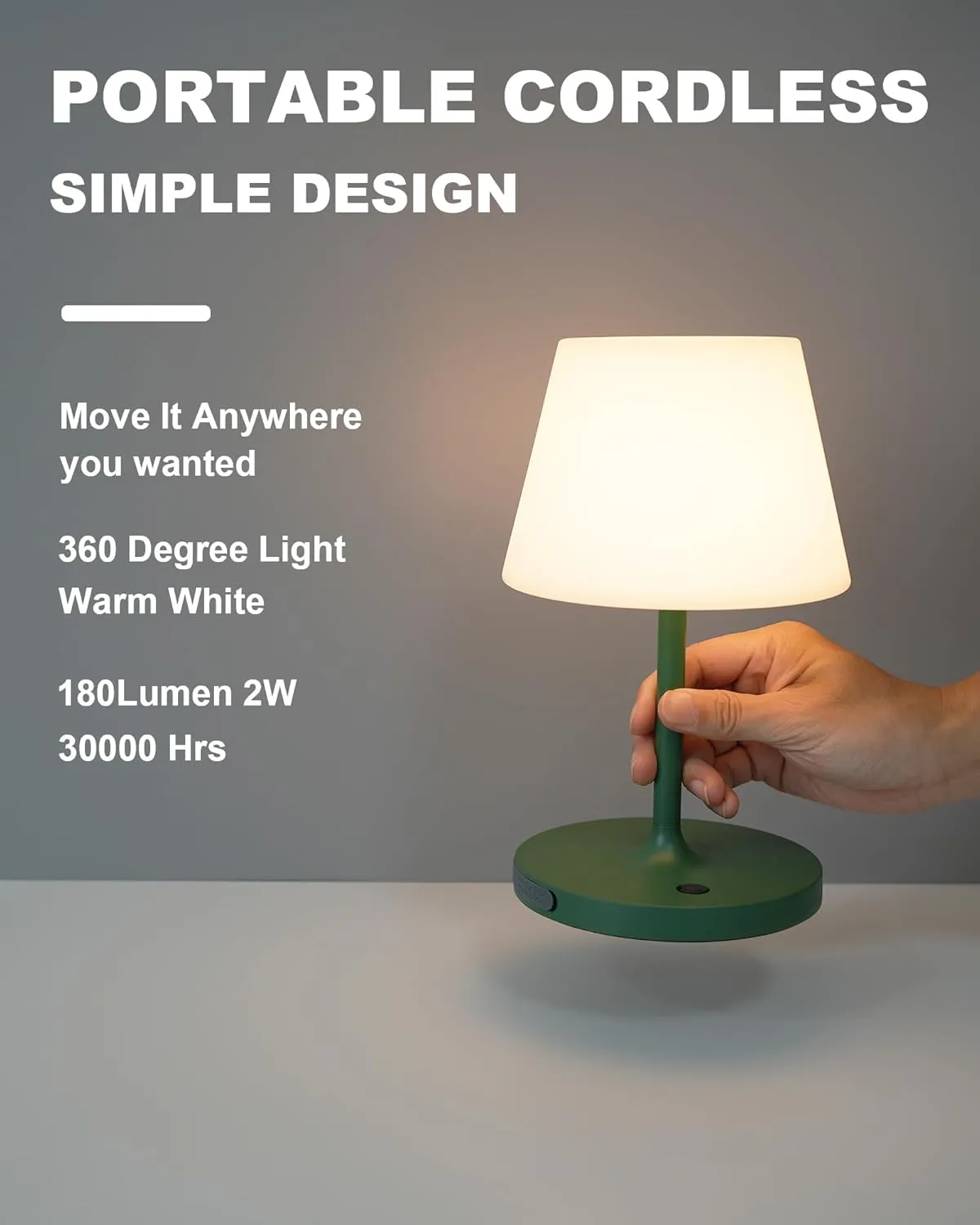 Outdoor Battery Operated Table Lamp Waterproof, 4000mAh Cordless Table Lamp Rechargeable, Touch Dimmable Desk Lamp, LED Night Light for Patio Camping Restaurant Home, H9.6in, Green