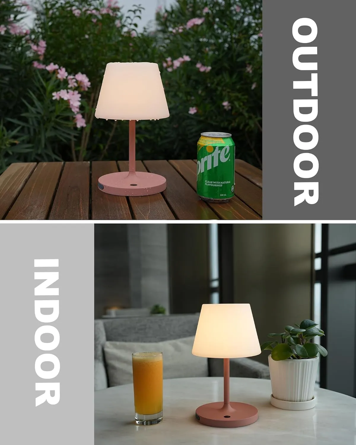 Outdoor Battery Operated Table Lamp Waterproof, 4000mAh Cordless Table Lamp Rechargeable, Touch Dimmable Desk Lamp, LED Night Light for Patio Camping Restaurant Home, H9.6in, Pink