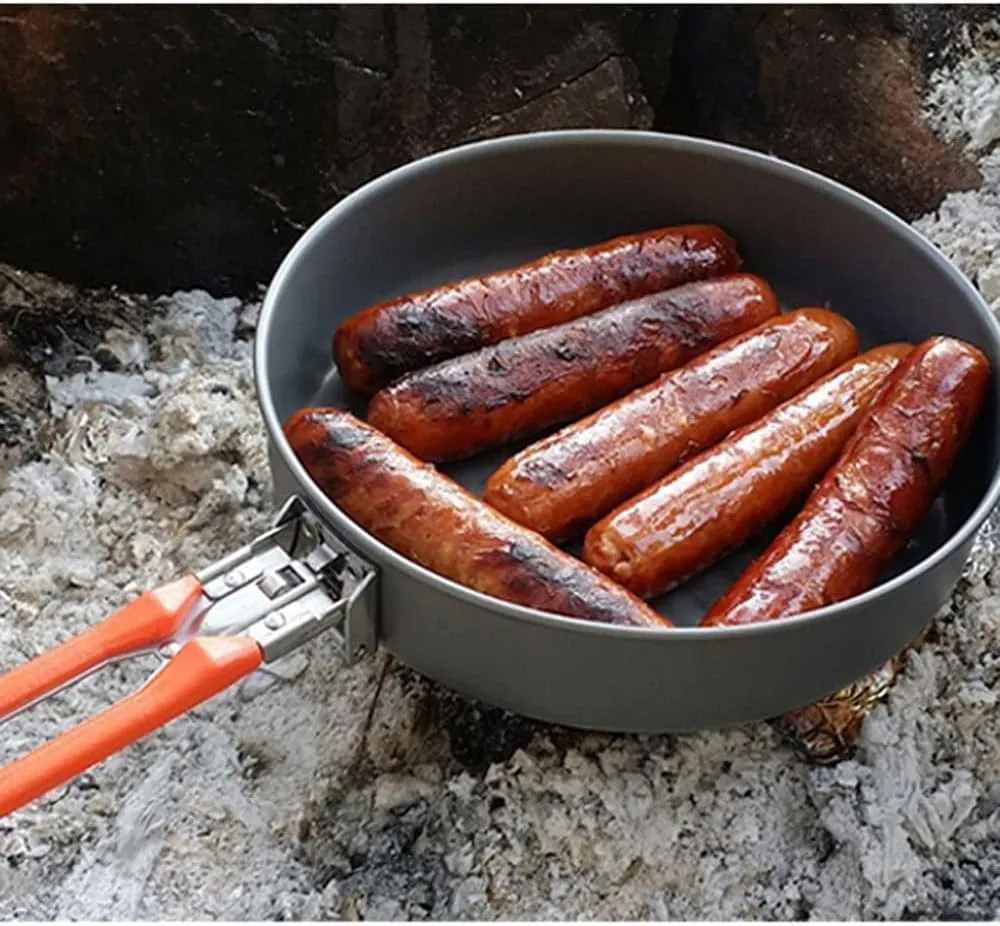 Outdoor Camping Hiking Pinic Portable Hard Aluminium Alloy 0.9L Frying Pan Foldable Handle, 194*45mm