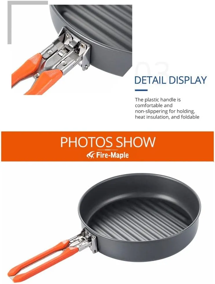 Outdoor Camping Hiking Pinic Portable Hard Aluminium Alloy 0.9L Frying Pan Foldable Handle, 194*45mm