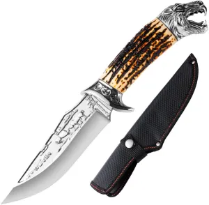 Outdoor Camping Straight Knife11-inch bowie knife Hand Forged 4CR High Hardness Antlers Handle Suitable for Hunting Survival Fishing