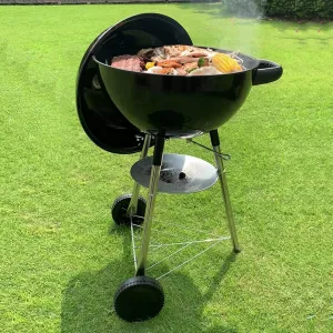 Outdoor Charcoal Grill, Portable Grilling Tool with Wheels, Round BBQ Cooking for Patio Backyard Camping