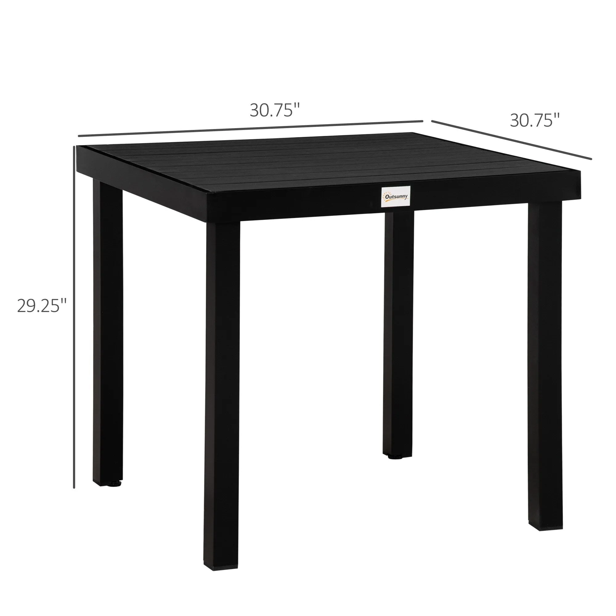 Outdoor Dining Table for 4 Person, Square, Aluminum Metal Legs for Garden, Lawn, Patio, Woodgrain Black