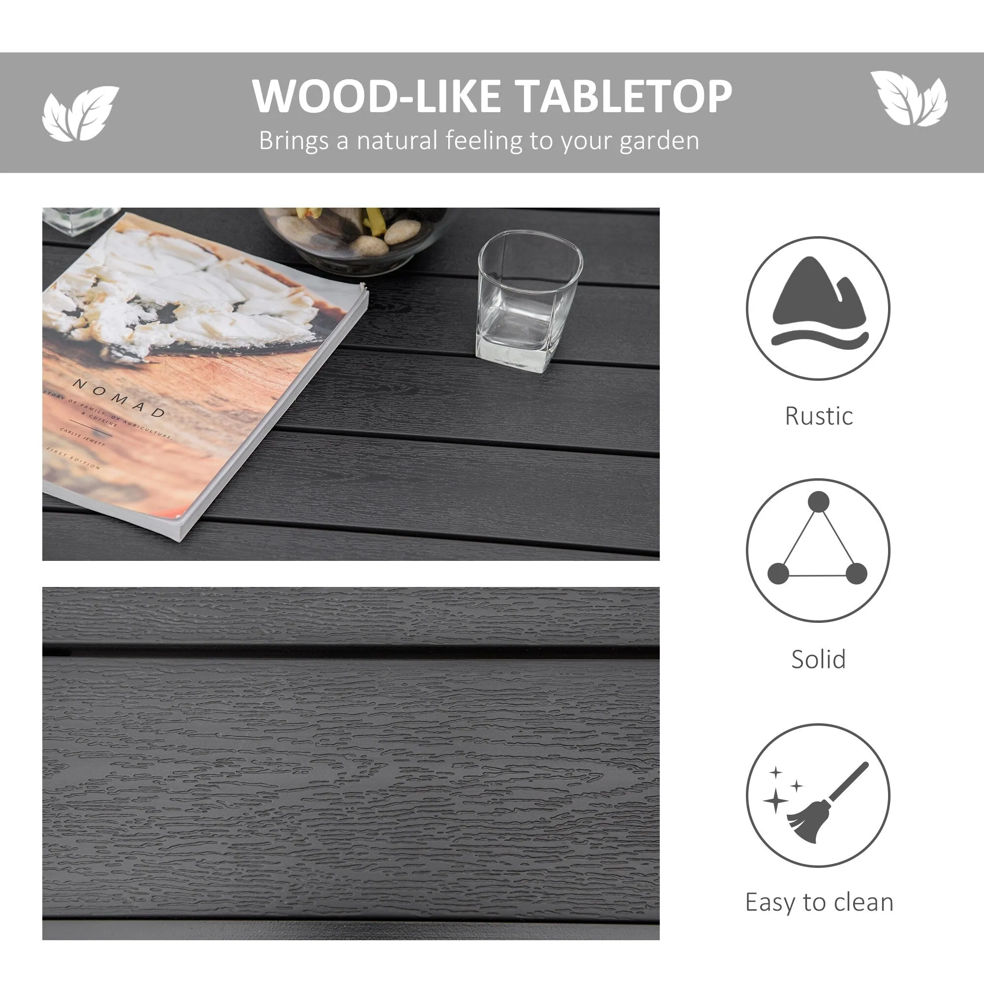 Outdoor Dining Table for 4 Person, Square, Aluminum Metal Legs for Garden, Lawn, Patio, Woodgrain Black