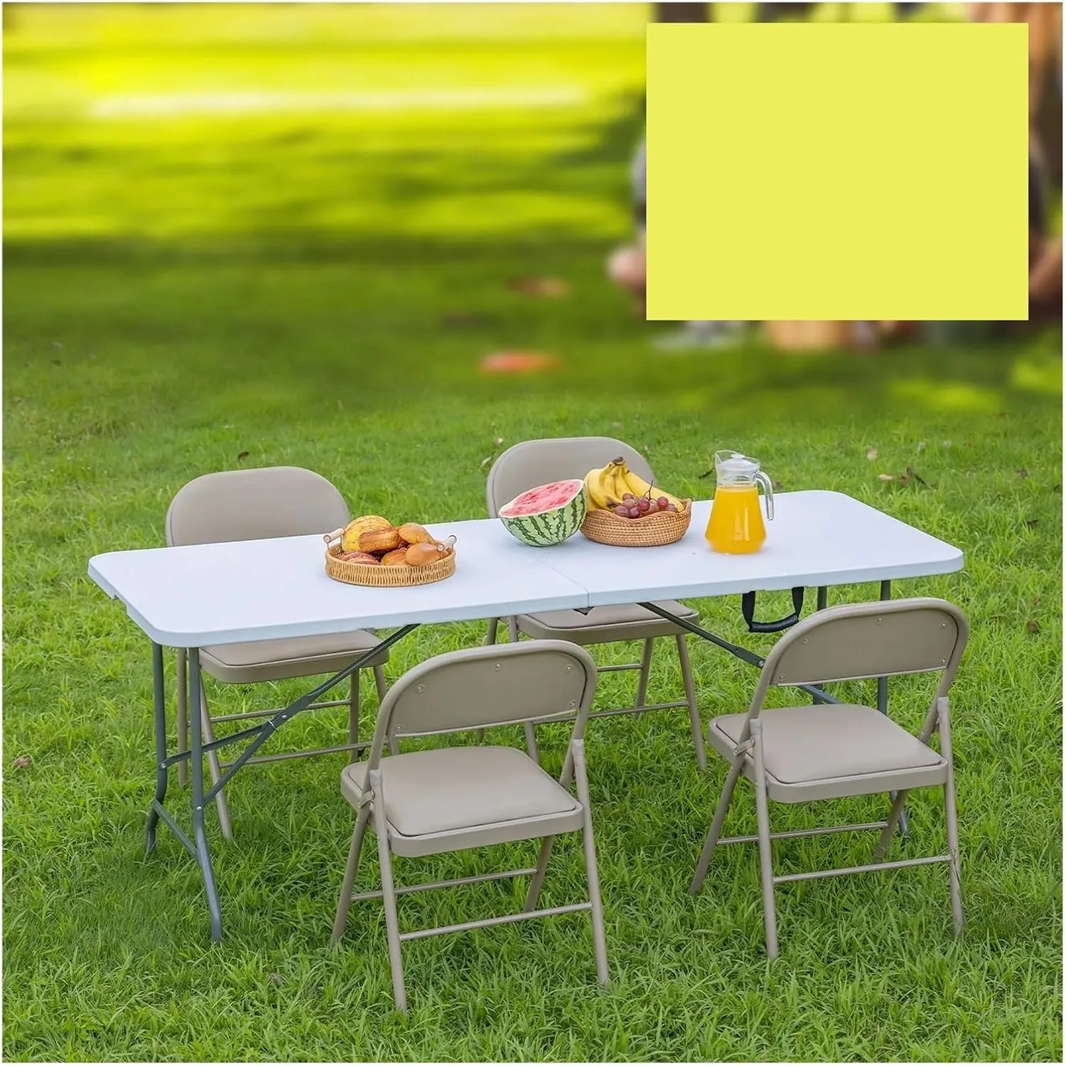 Outdoor Folding Table Portable Folding Outdoor Indoor Table Heavy Duty Table with Carrying Handle Lock Camping Picnic Dining(6FT)
