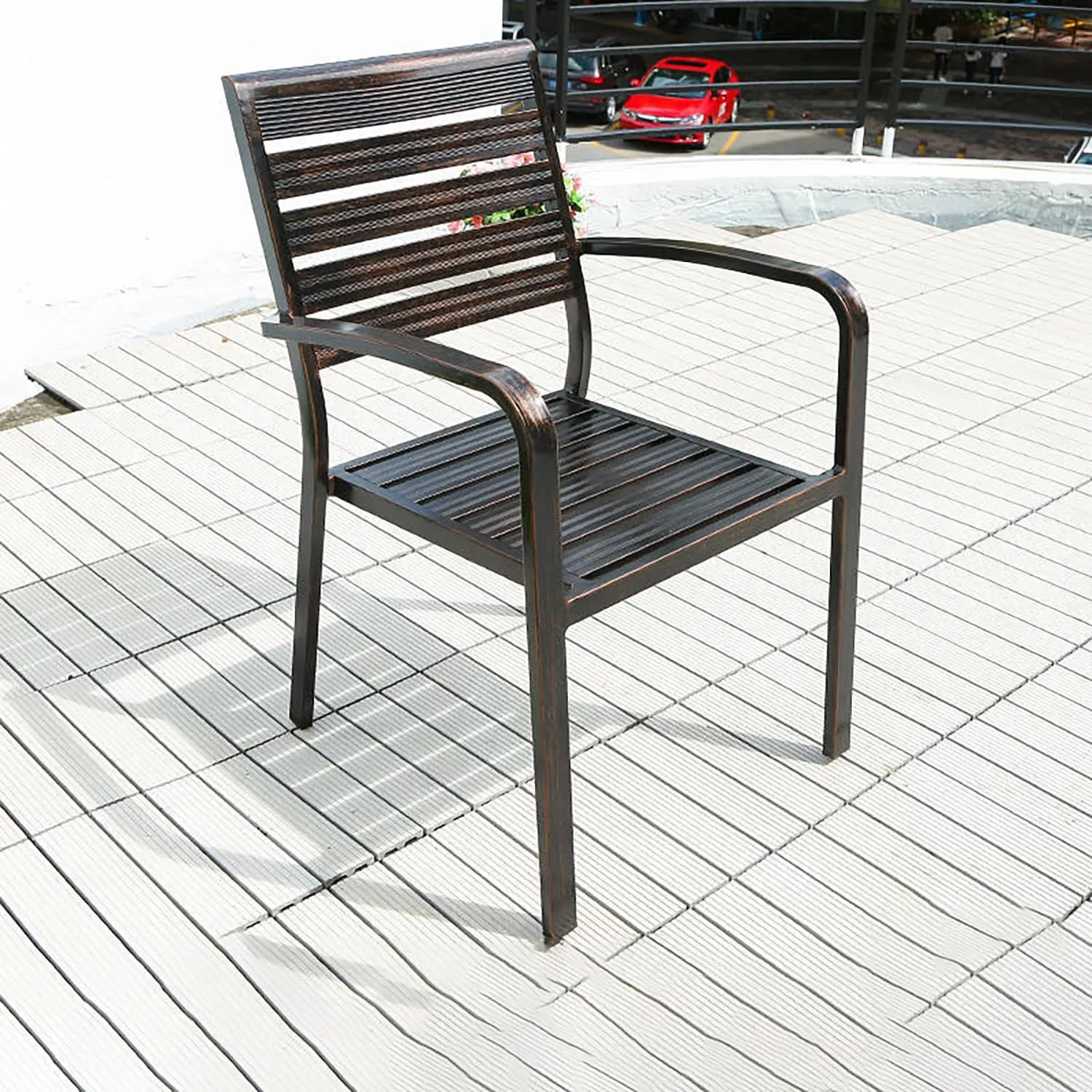 Outdoor Metal Table and Chair Courtyard Open-air Hotel Garden Courtyard Balcony Terrace Telescopic Leisure Aluminum Table and Chair Combination (4 Chairs  85 * 85cm Square Table)