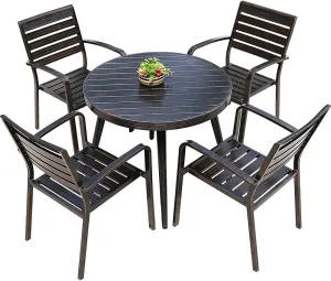 Outdoor Metal Table and Chair Courtyard Open-air Hotel Garden Courtyard Balcony Terrace Telescopic Leisure Aluminum Table and Chair Combination (4 Chairs  85 * 85cm Square Table)