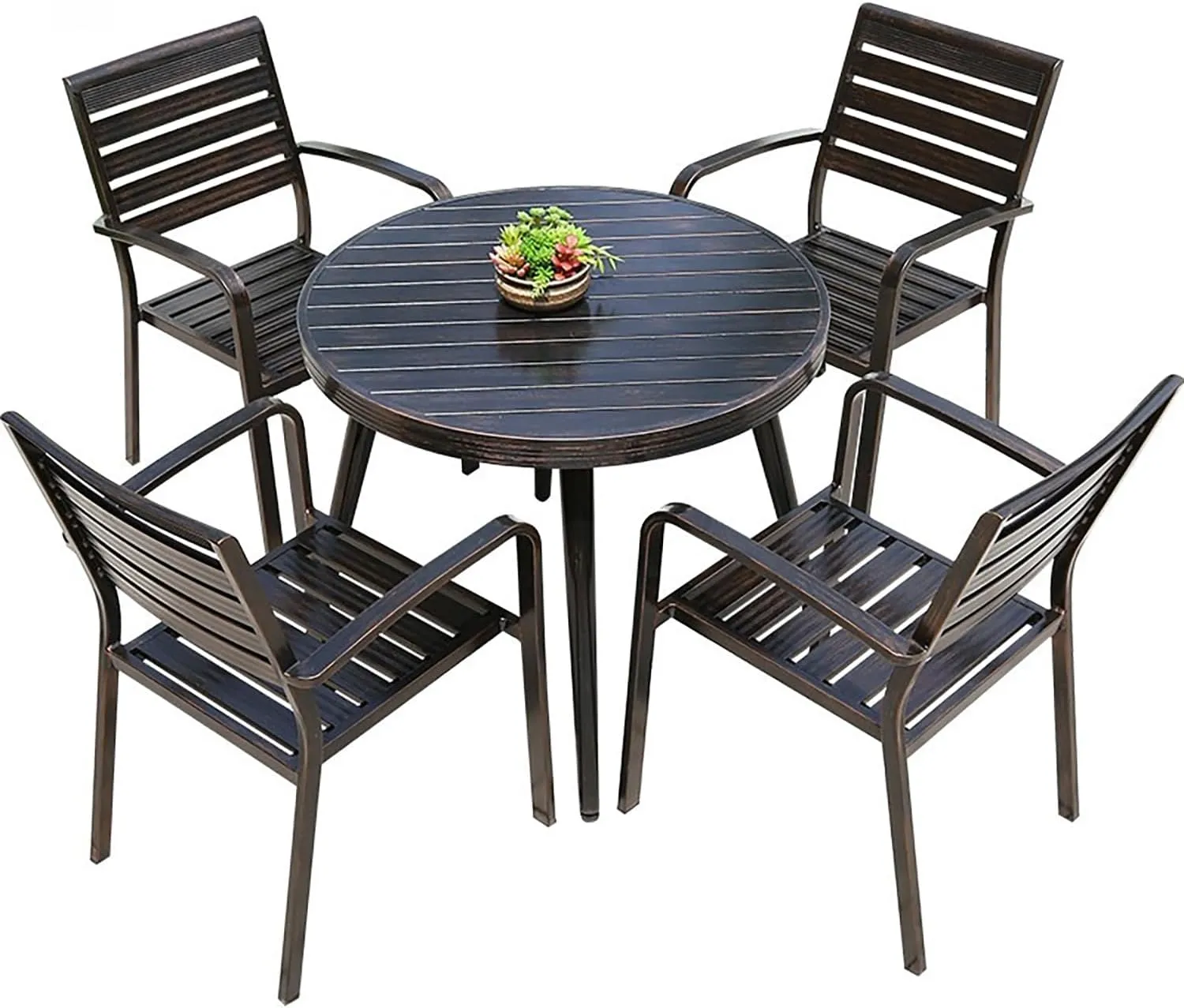 Outdoor Metal Table and Chair Courtyard Open-air Hotel Garden Courtyard Balcony Terrace Telescopic Leisure Aluminum Table and Chair Combination (4 Chairs  85 * 85cm Square Table)