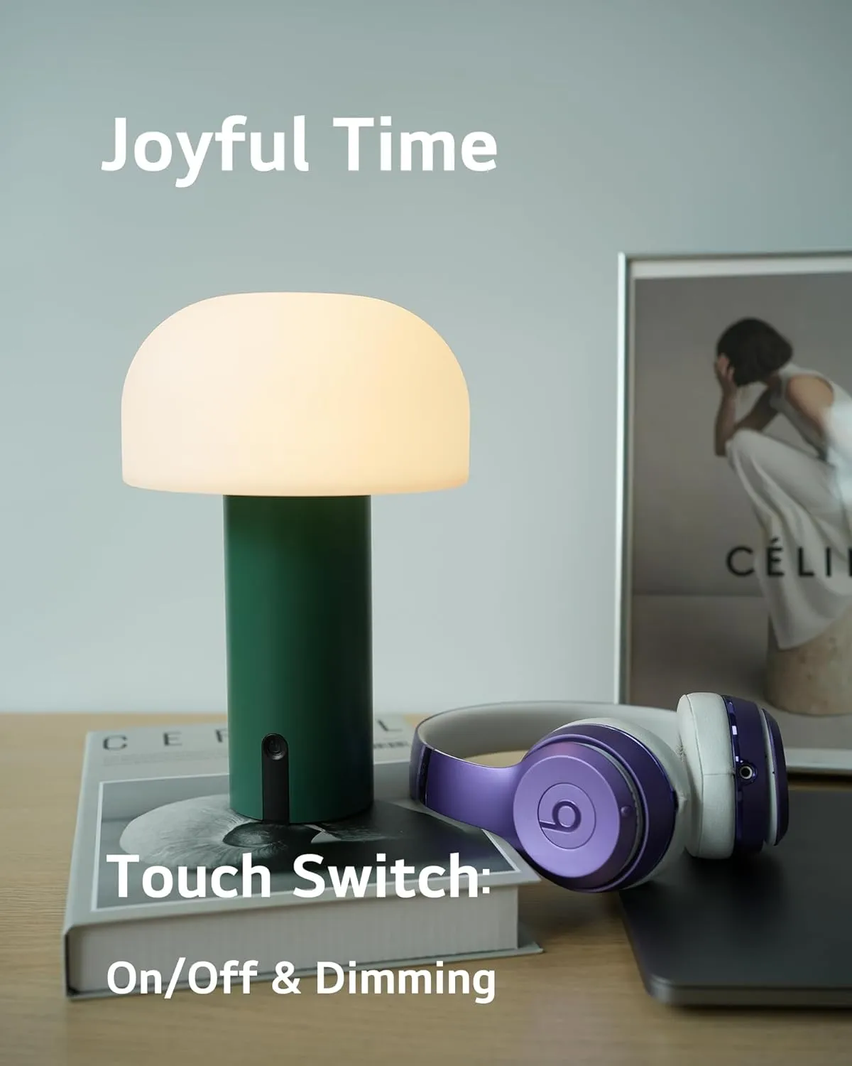 Outdoor Mushroom Table Lamp Rechargeable, Cordless Lamps for Patio Waterproof, Portable Battery Operated Lamp with USB Charging, Touch Dimming Night Light for Home/Porch/Restaurant (Green)
