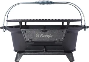 Outdoor Oval Cast Iron Grill, Countertop Skillet -100% Cast Iron, Enameled, Durable, Portable Small Charcoal Grill, Camping Cooktop