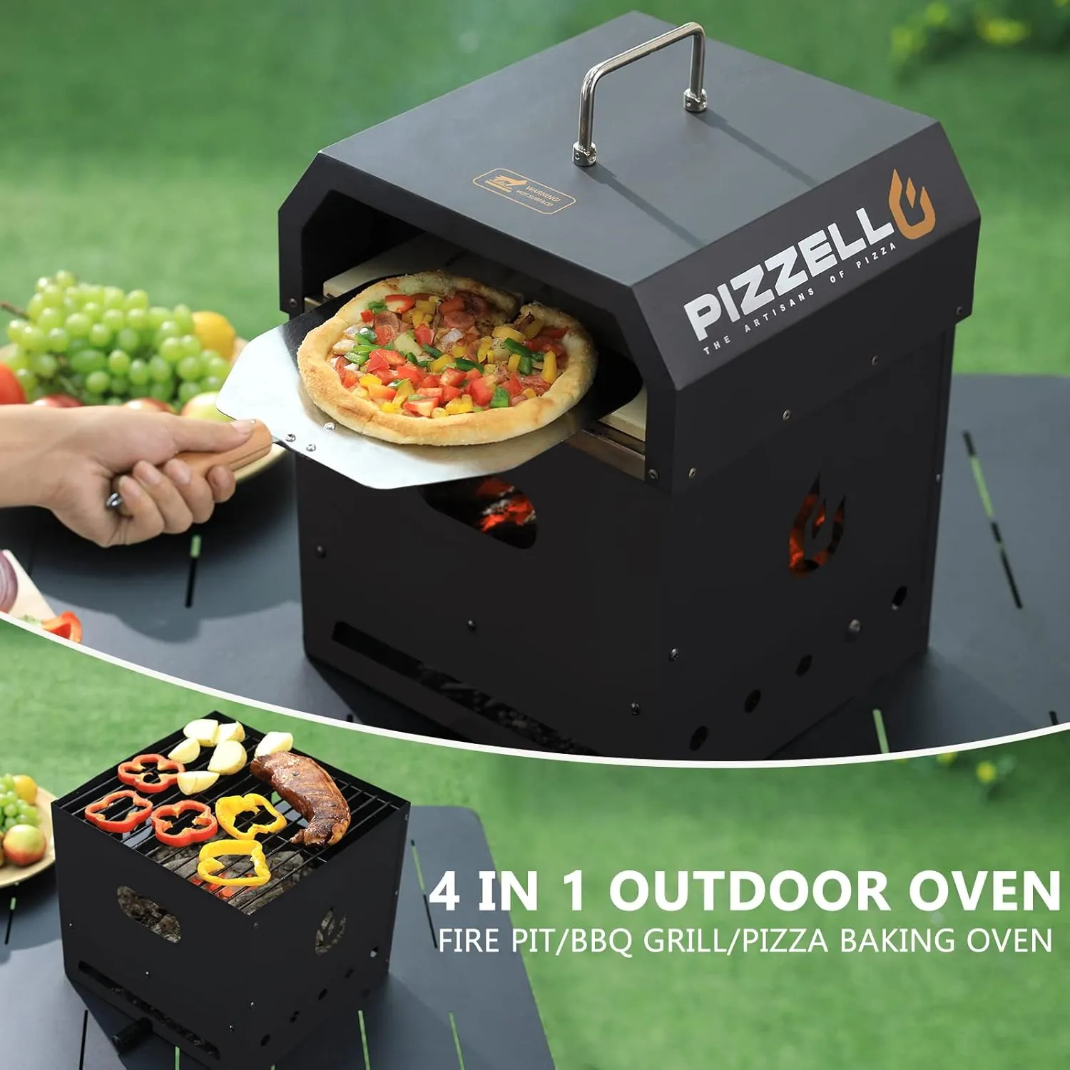 Outdoor Pizza Oven 4 in 1 Wood Fired 2-Layer Detachable Outside Ovens With Pizza Stone, Pizza Peel, Cover, Cooking Grill Grate, Pizzello Gusto