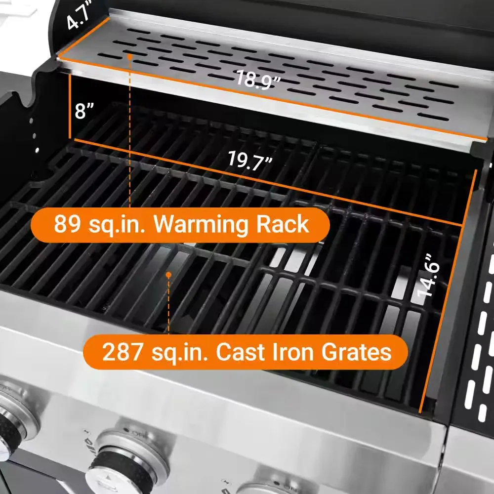 Outdoor Portable 3-Burner Propane Gas Grill with Side Burner and Cover in Stainless Steel
