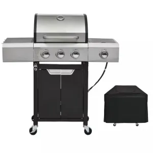 Outdoor Portable 3-Burner Propane Gas Grill with Side Burner and Cover in Stainless Steel