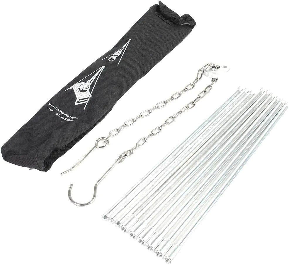 Outdoor Portable Foldable Metal Barbecue Grills Hanging Tripod Camping Picnic BBQ Cooking Made of Hard Alumina Material Silver Color Suitable for Team and Family Camping Picnic