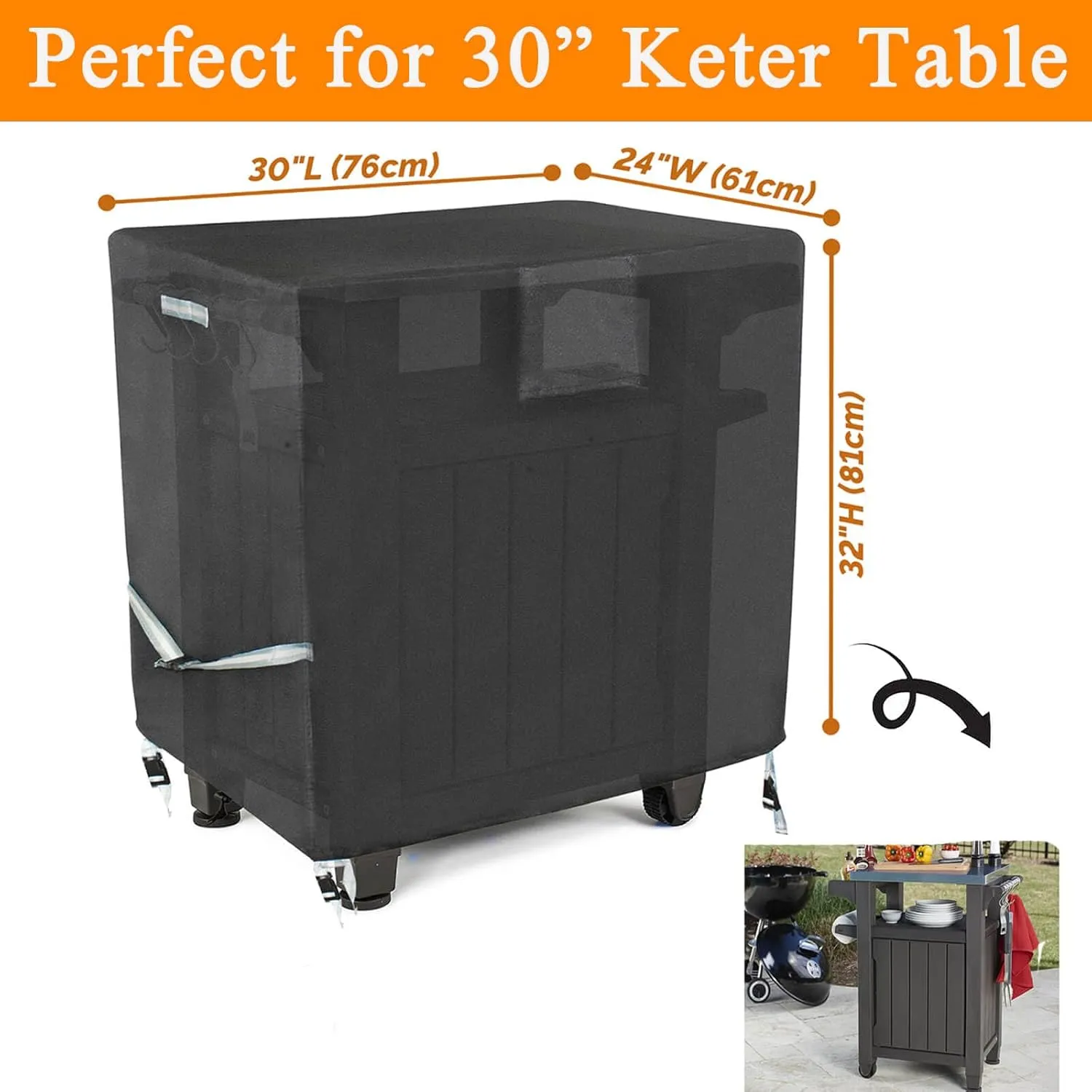 Outdoor Prep Table Cover-30" x 24" x 32" Heavy Duty Waterproof Grill Cover Compatible with Keter Small Table,Patio Kitchen Prep/Work Table, UV Resistant Outside BBQ Bar Cart Cooking Station Cover